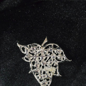 Signed Sara Coventry Aurora Borealis Crystal Leaf Brooch | Vintage Silver Tone Statement Pin