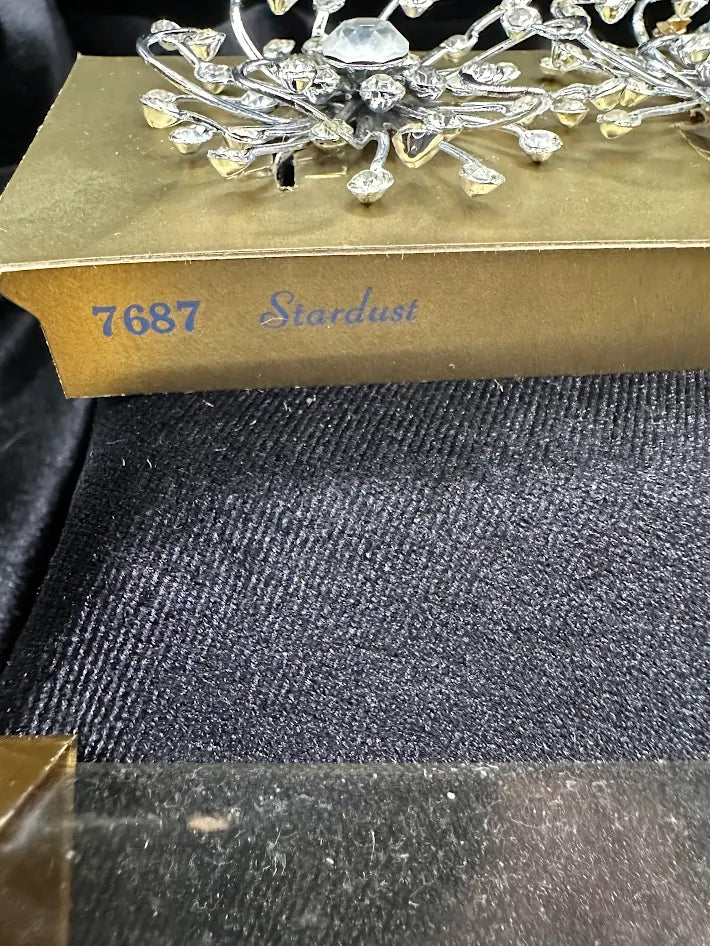 Sarah Coventry Silver Tone Clear Crystal Starburst Earrings with Original Packaging
