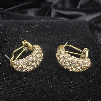 Heidi Daus Crystal Pavé Clip-On Earrings Gold Tone Half Hoop Rhinestone Statement Vintage Style