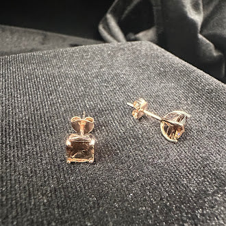 Rose Gold Tone Smoky Quartz Necklace and Stud Earrings Set | Matching Pendant Jewelry Set