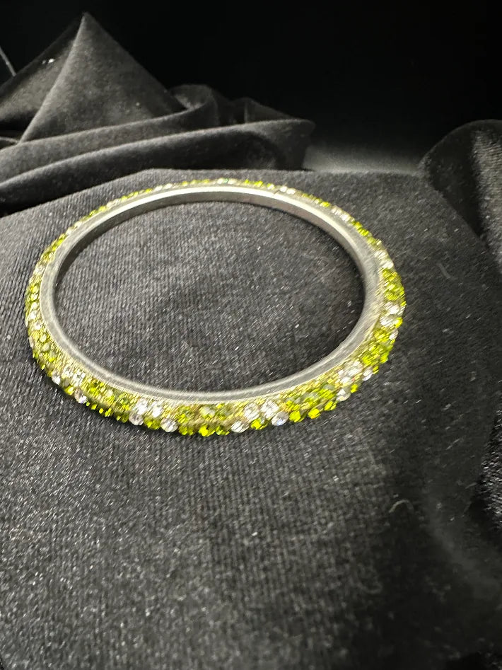 Green Rhinestone Bangle Bracelet Silver Tone Crystal Stackable Fashion Jewelry Slim Sparkle Bracelet