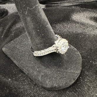 Round Brilliant Halo CZ Engagement Style Ring in 925 Sterling Silver Size 6 Elegant Pavé Statement Ring