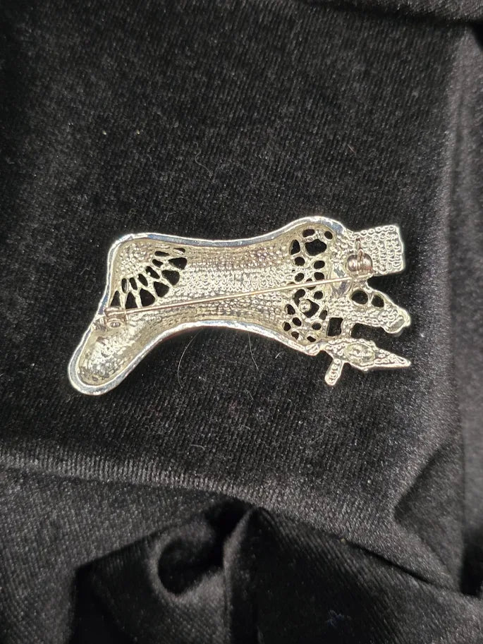 Vintage Christmas Stocking Brooch with Rhinestones and Red Enamel