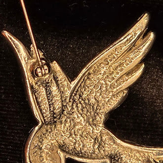Vintage Silver Tone Hummingbird Brooch with Rhinestone Flower Accent