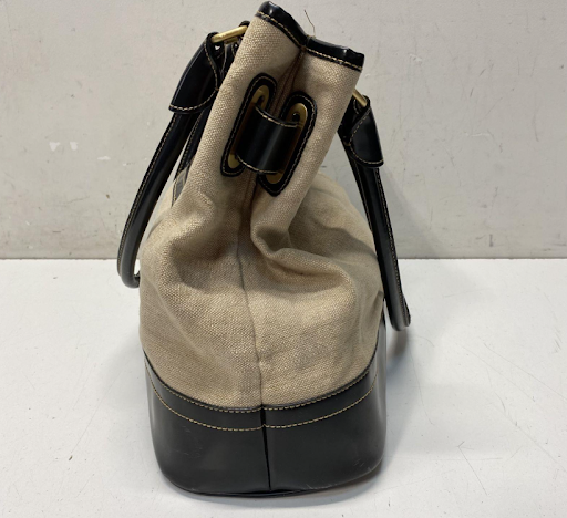 Maxx New York Canvas and Patent Trim Satchel Tote Bag Neutral Designer Shoulder Handbag