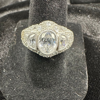 925 Sterling Silver CZ Pavé Heart Statement Ring | Vintage Style Halo Cocktail Ring Size 7