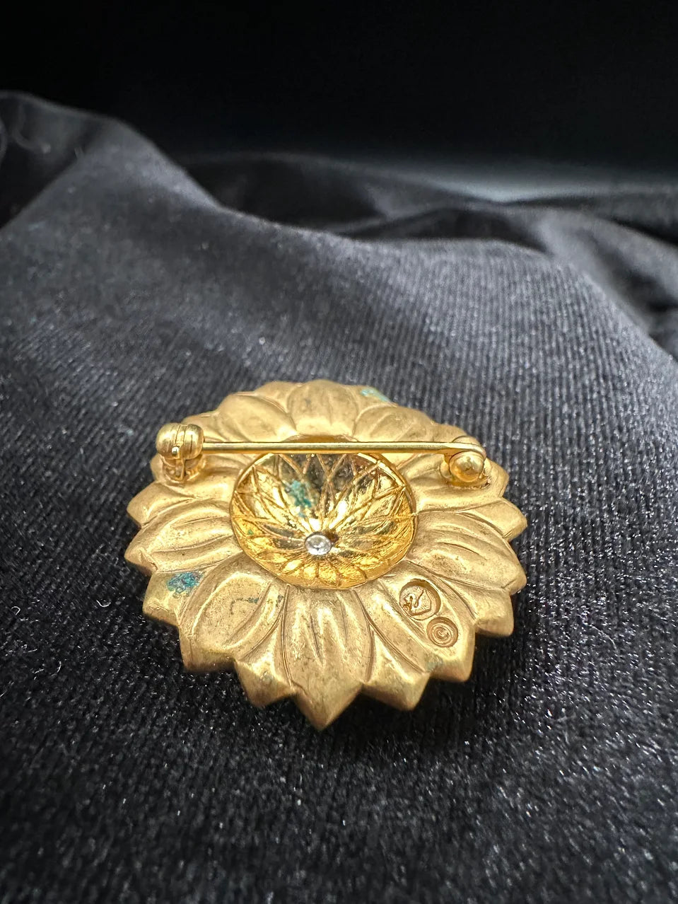 Swarovski Gold Tone Crystal Sunflower Brooch