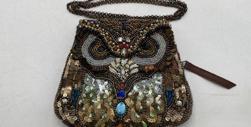 Vintage Style Beaded Owl Evening Bag Sequin Jeweled Top Handle Purse Statement Handbag