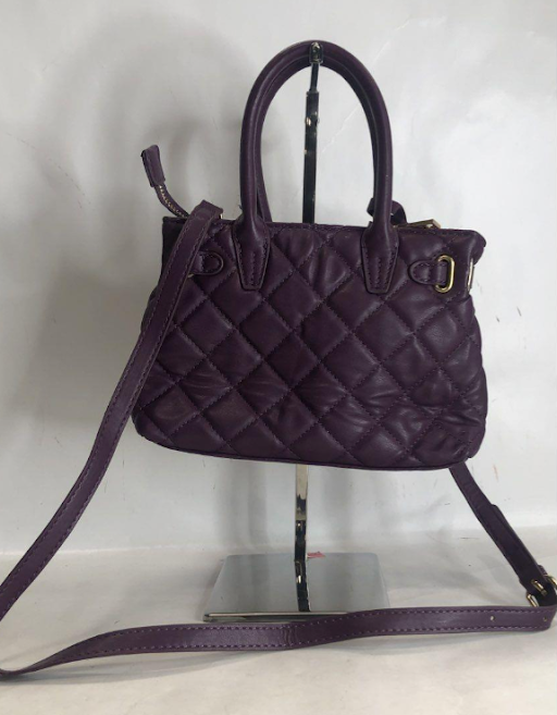 Badgley Mischka Purple Quilted Satchel Crossbody Handbag Gold Lock Accent