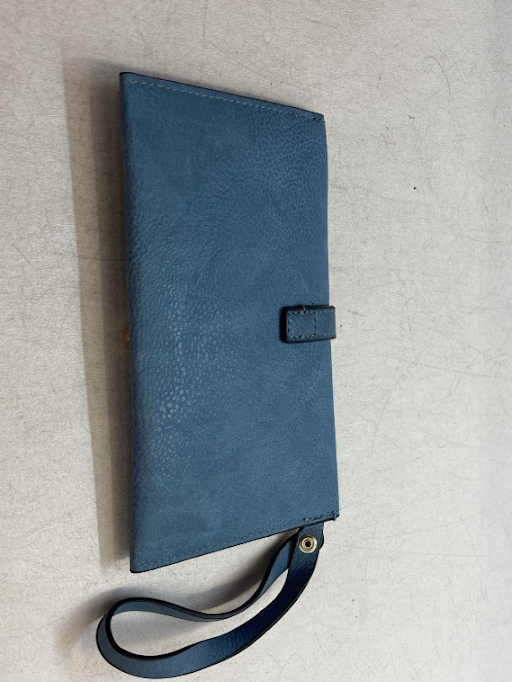 Blue Pebbled Faux Leather Tote & Matching Wristlet Clutch Set, Structured Shoulder Bag and Wristlett