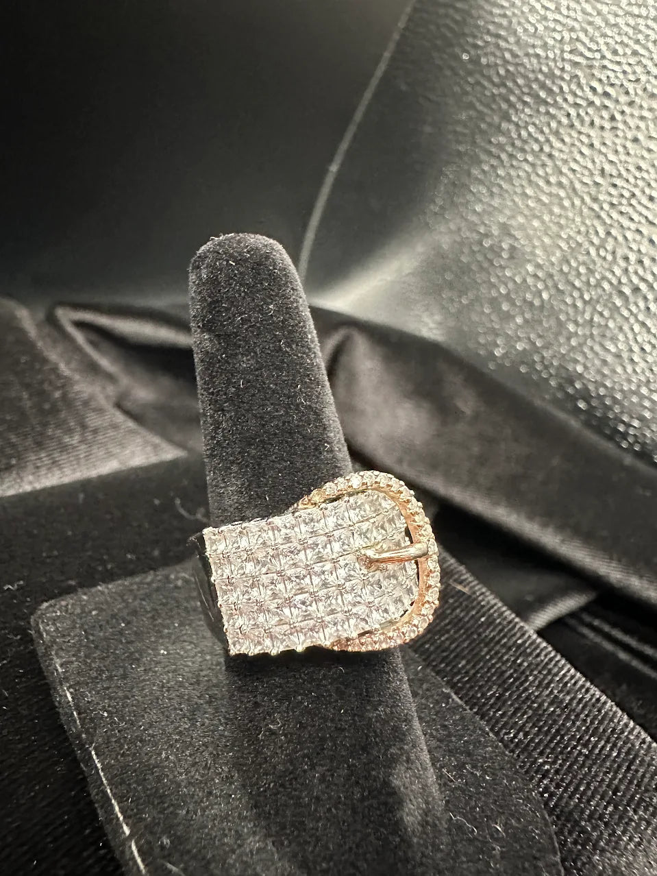 Two Tone Clear Crystal Buckle Ring Wide Band Statement Design