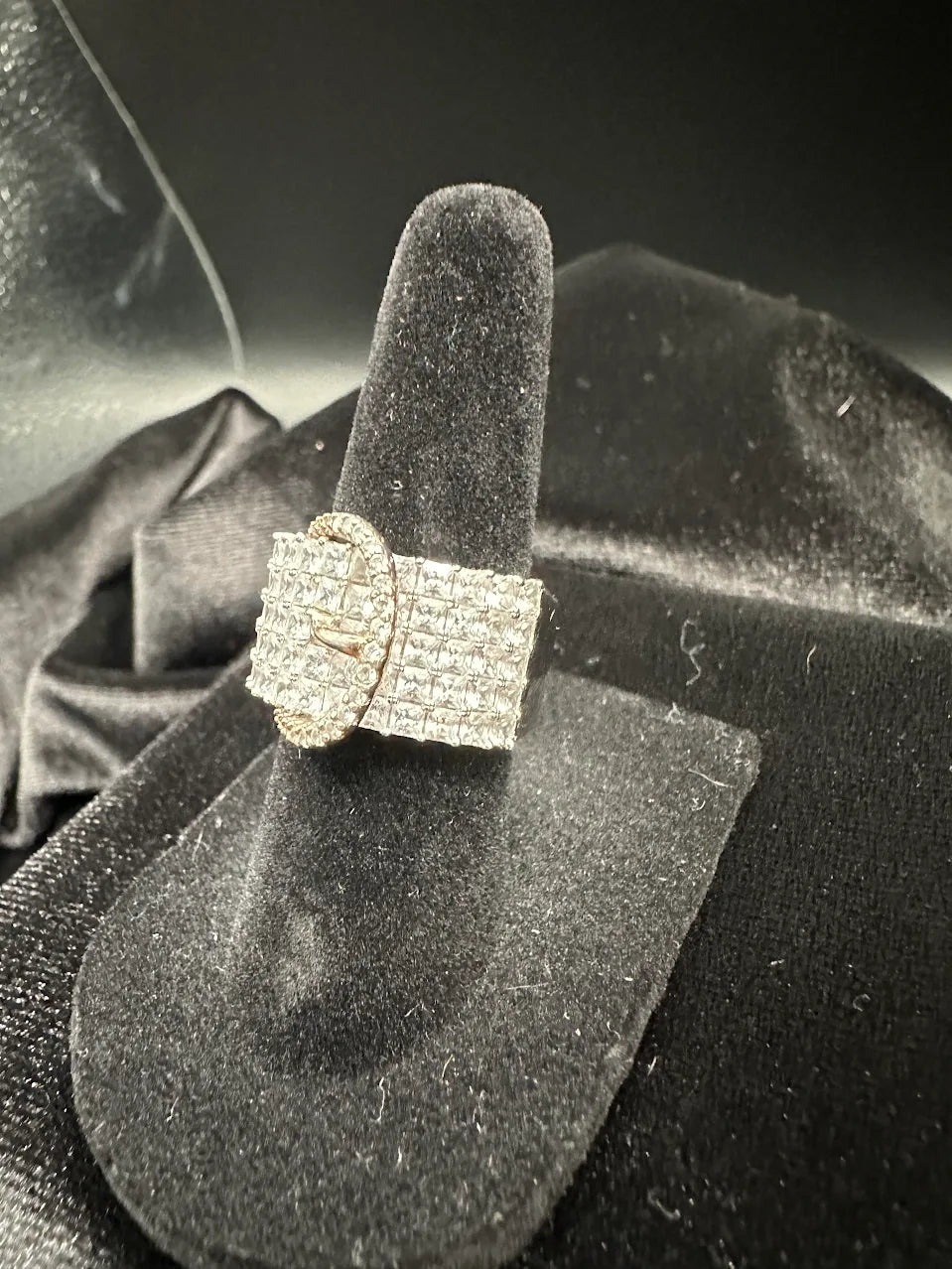 Two Tone Clear Crystal Buckle Ring Wide Band Statement Design