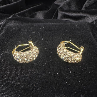 Heidi Daus Crystal Pavé Clip-On Earrings Gold Tone Half Hoop Rhinestone Statement Vintage Style