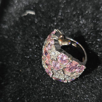 925 Sterling Silver Pink and White CZ Star Cluster Cocktail Ring Size 5.25 Statement Dome Ring