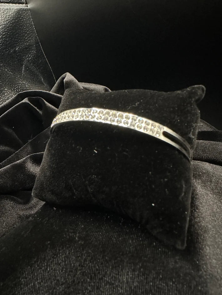 Swarovski Silver Tone Clear Crystal Cuff Bracelet | Minimalist Sparkle Bangle