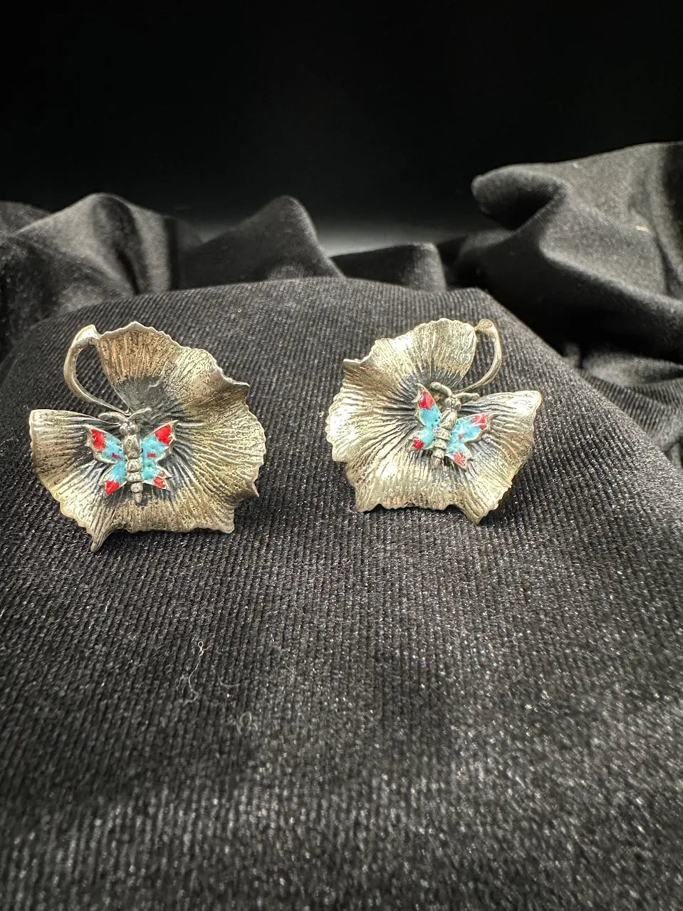 Rling Silver Tone Flower Butterfly Clip On Earrings