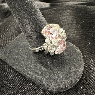 Vintage Sarah Coventry Pink Floral Crystal Statement Ring