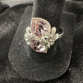 Vintage Sarah Coventry Pink Floral Crystal Statement Ring