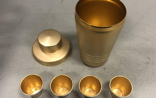 Vintage Mid Century Musical Bar Service Set with Pour Bottles, Cups and Tray, Retro Cocktail Entertaining Piece