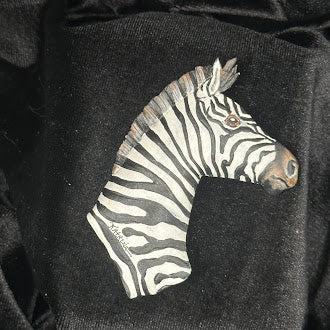 Hand Painted Zebra Brooch Artist Signed One of a Kind Zebra Safari Pin