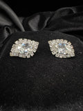 Vintage Weiss Silver Tone Rhinestone Clip Earrings Marquise Cluster Statement Crystal Designer