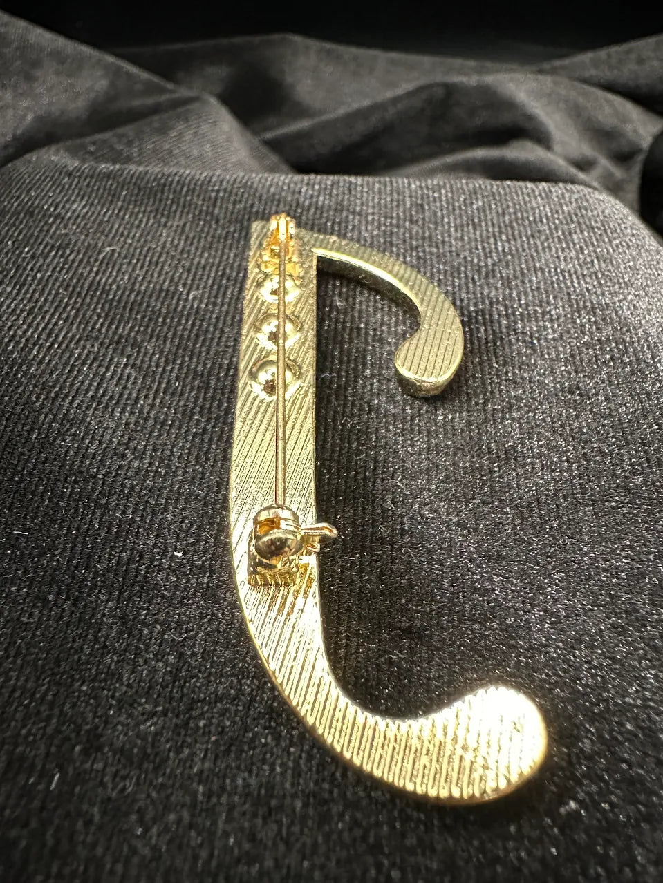 (SOLD) Gold Tone Clear Crystal Initial J Brooch