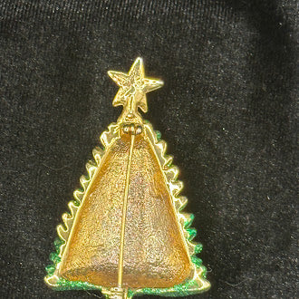 Green Glitter Christmas Tree Brooch with Gold Star