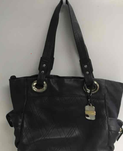 B. Makowsky Navy Blue Leather Tote Shoulder Bag Gold Hardware Soft Slouchy Designer Handbag