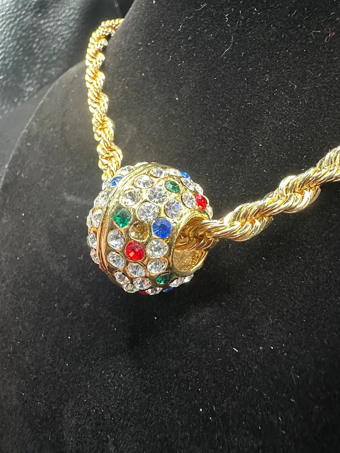 14K Gold Plated Dazzling Rhinestone Ball Statement Necklace
