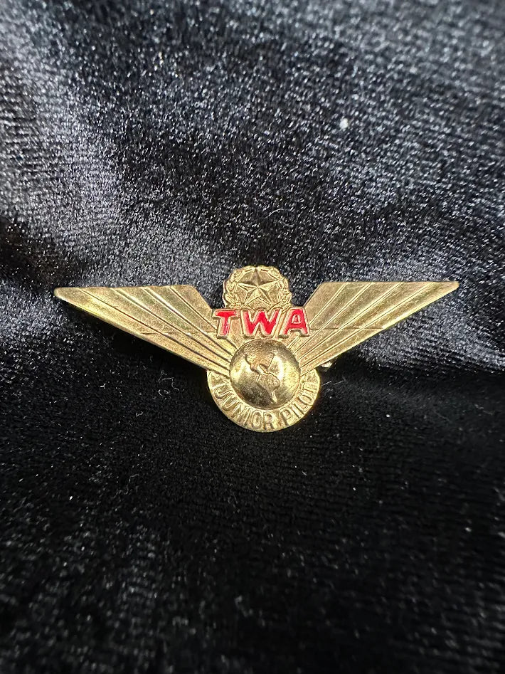 Vintage TWA Junior Pilot Wing Brooch Gold Tone Trans World Airlines Aviation Pin Collectible