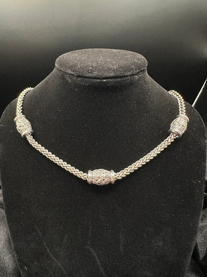 Napier Silver Tone Foxtail Chain Necklace Beaded Accent Vintage Classic Signed Elegant