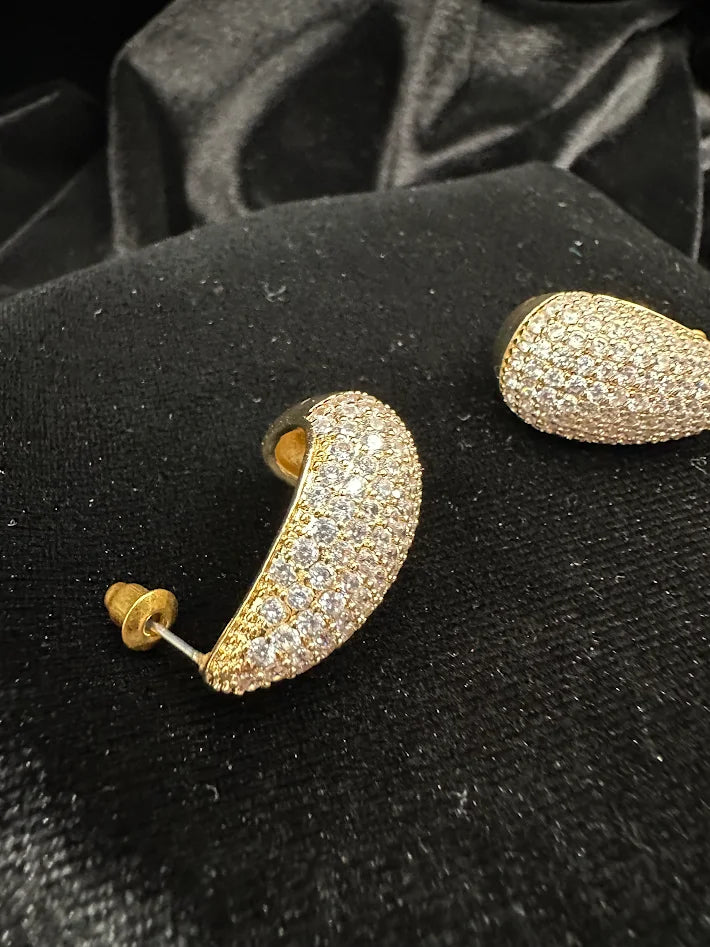 Gold Tone Pavé Crystal Teardrop Stud Earrings Micro Pave Rhinestone Statement Elegant Jewelry