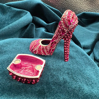 Silver tone Pink crystal high heel shoe trinket box with lift off lid