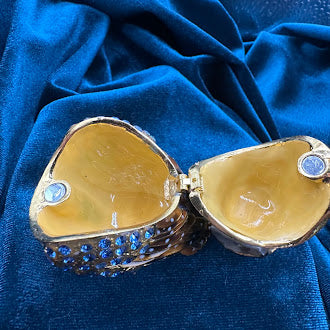 Rhinestone Owl Magnetic Trinket Box | Blue Amber Crystal Enamel Finish Figurine