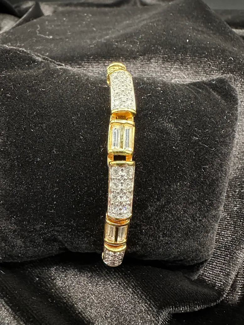 Swarovski Gold Tone Crystal Bracelet Baguette Accent Link Tennis Style Design