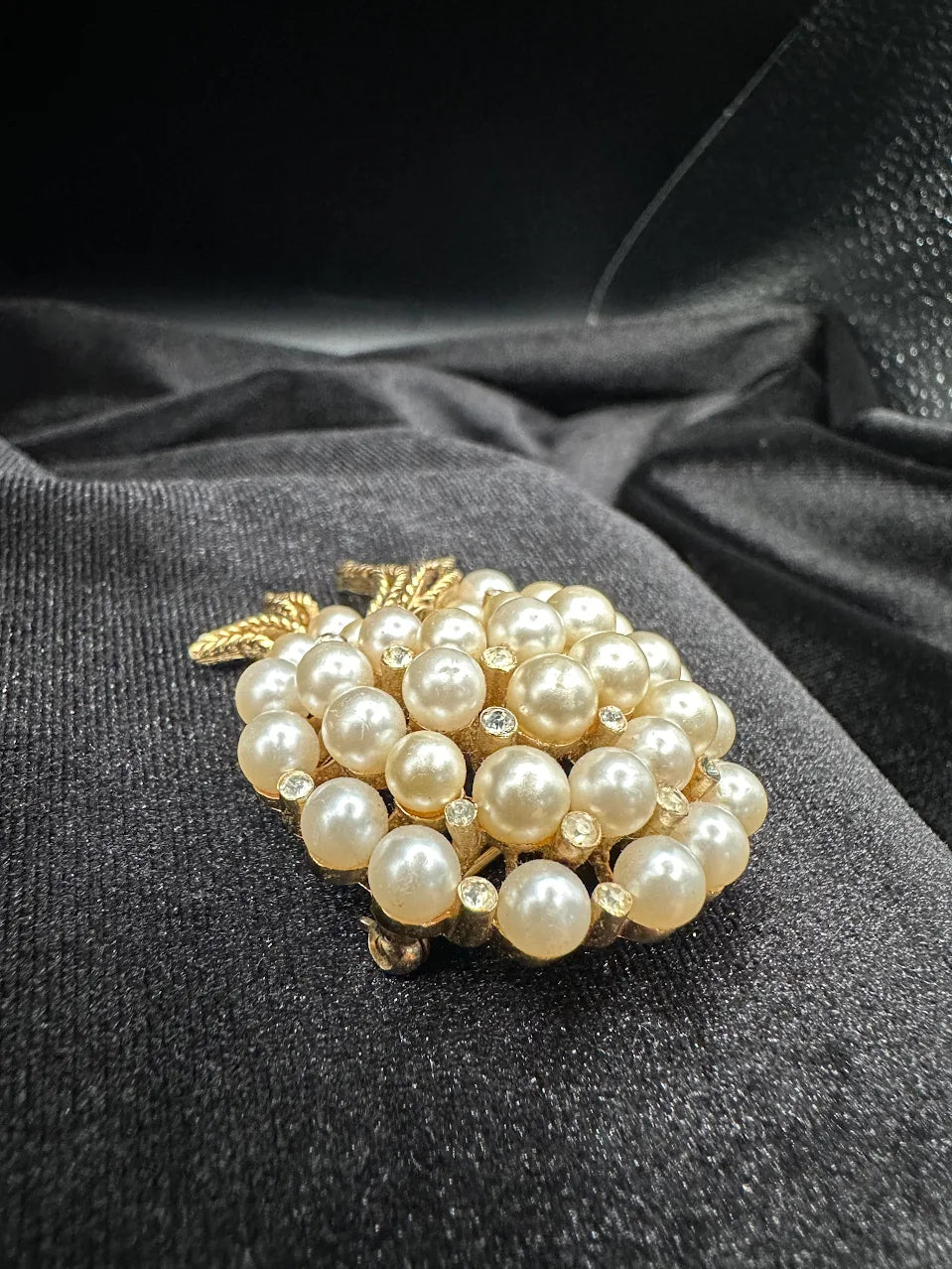 Trifari Gold Tone Pearl Style Grape Cluster Brooch