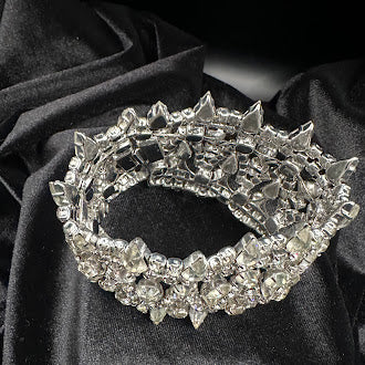 Large Crystal Statement Cuff Bracelet Silver Tone Multi Rhinestone Wide Bracelet Heavy Couture Style Glam Jewelry