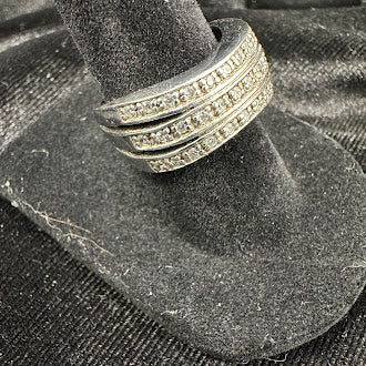 925 Sterling Silver Moissanite Cluster Statement Ring Size 6.5 Diamond Look Band 6g