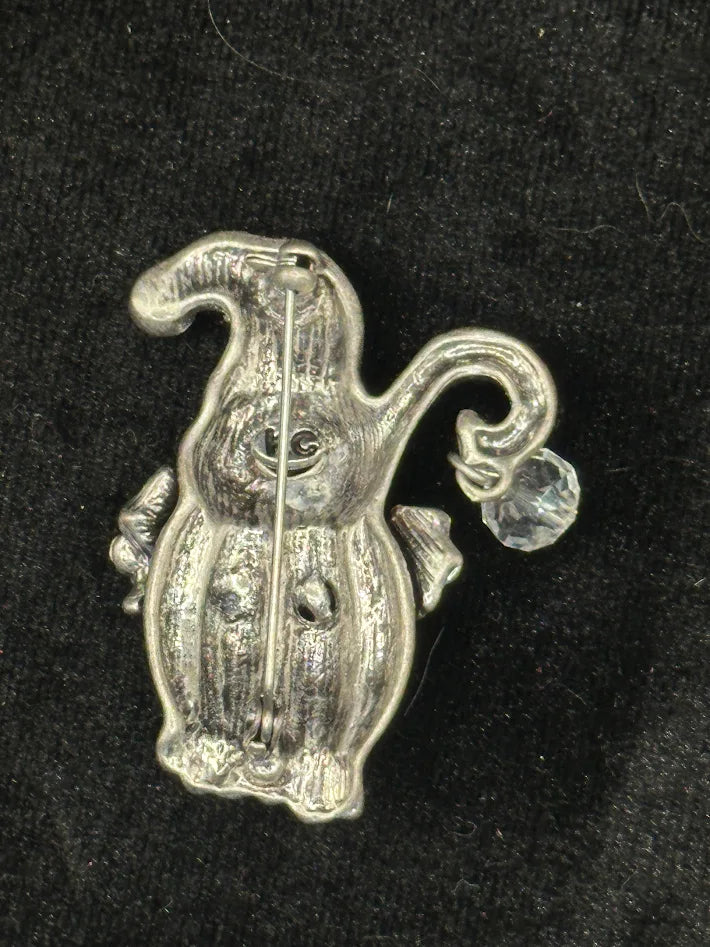 Vintage Kenneth Cole Cat Brooch Gold Tone Rhinestone Kitty Pin