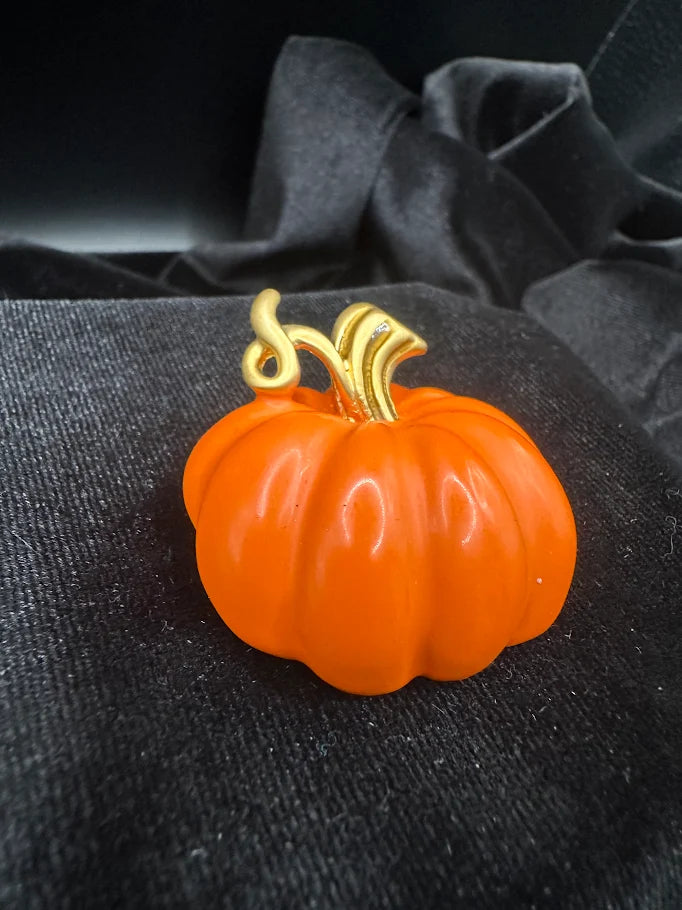 Gold Tone Orange Pumpkin Brooch | Autumn Harvest Statement Pin