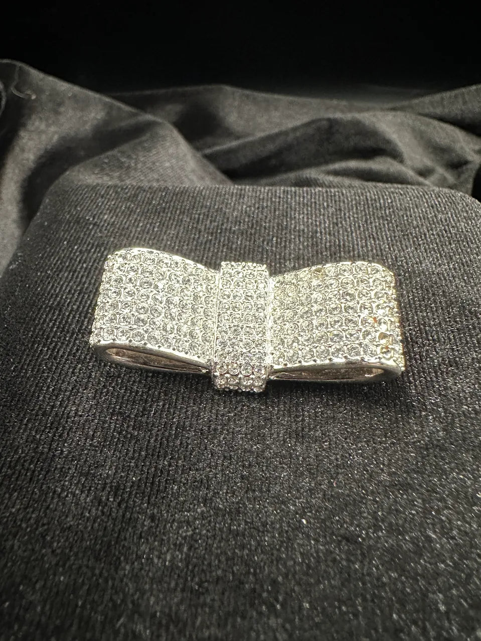 Swarovski Silver Tone Crystal Bow Brooch