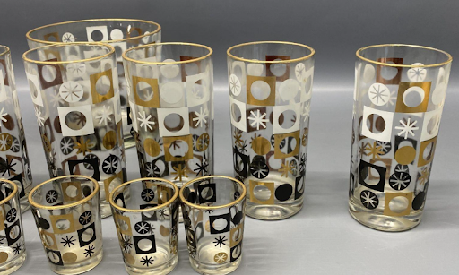 Vintage Atomic Barware Set with Gold Starburst