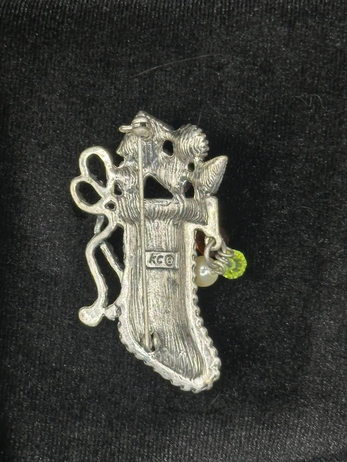 Vintage Kenneth Cole Christmas Stocking Brooch Multicolor Rhinestone Holiday Pin
