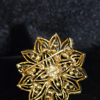 Vintage Gold Tone Floral Brooch: Pink Lavender Rhinestones, Filigree Glam Pin