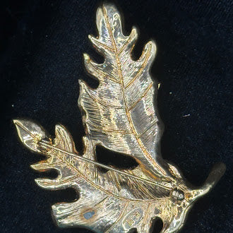 Vintage KJL Kenneth Jay Lane Gold Tone Leaf Brooch with Orange Green Rhinestones Statement Pin