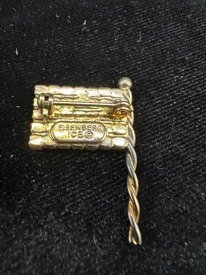 Eisenberg Ice gold tone American flag brooch with red white and blue crystals