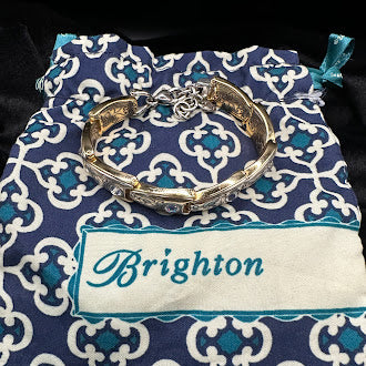 Brighton Collectibles Two Tone Scroll Link Bracelet Gold Silver Tone Crystal Accent Bracelet