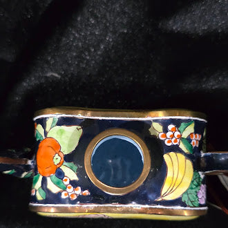 Kelvin Chen Enamel on Copper Miniature Teapot Hand Painted Fruit Basket Design Numbered 1998 with Box Certificate