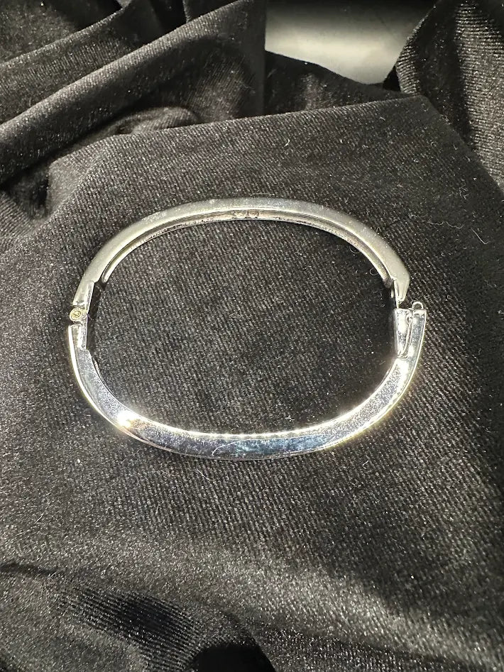 Swarovski Crystal Hinged Bangle Bracelet Silver Tone Pavé Rhinestone Slim Stackable Elegant Minimalist Jewelry