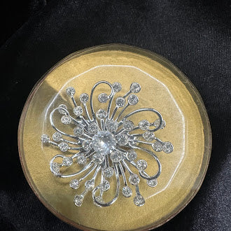 Sarah Coventry Silver Tone Clear Crystal Starburst Brooch with Original Packaging